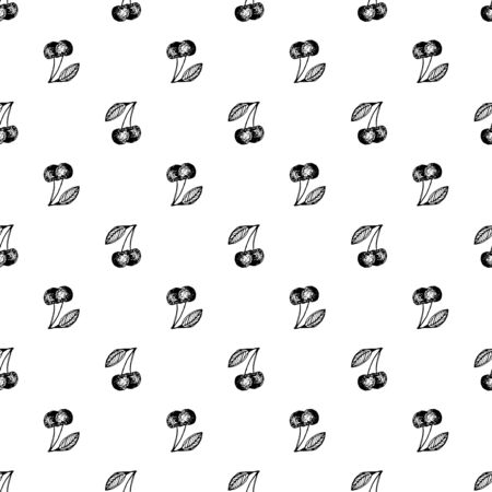 Cherry berry. Black and white seamless pattern. Retro design element for wedding greeting card, valentines day invitation, honeymoon postcard, t-shirt. Vintage style, hand drawn pen and inkのイラスト素材