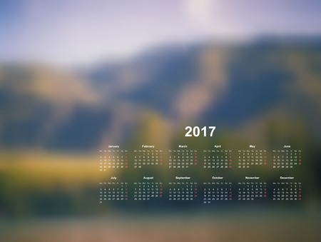 Vector calendar template. 2017 year. Blurred nature background. Week starts on Mondayのイラスト素材