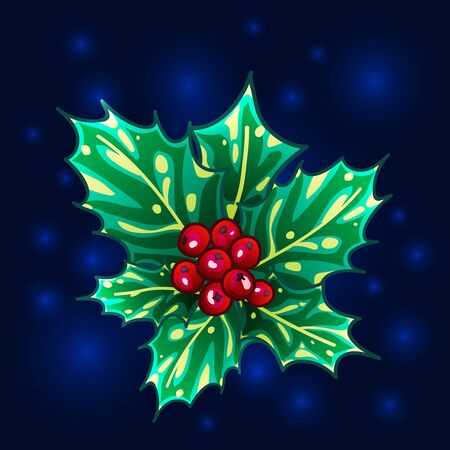 Vector hand drawn background, design element for Christmas and New Year greeting card or banner. Holly with berryのイラスト素材