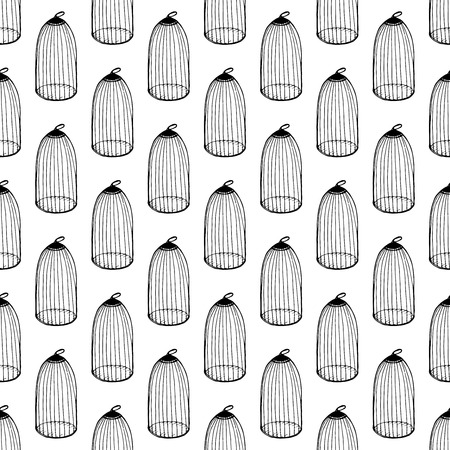 Cage seamless pattern. Design element for wedding greeting card, valentines day invitation, honeymoon postcard. Vintage style, hand drawn pen and inkのイラスト素材