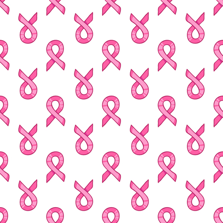 Pink ribbon, international symbol of breast cancer awareness. Vector hand drawn illustration, seamless pattern on white background. Design element for card, package, web siteのイラスト素材