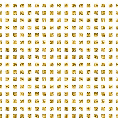 Seamless gold glitter pattern. Metallic squared texture with geometrical ornament. Yellow gold on white backgroundのイラスト素材