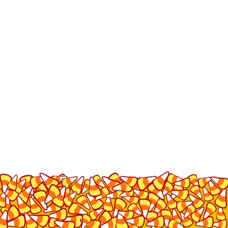 Candy corn border, isolated on white. Halloween  frame. Hand drawn sketchy background, October 31 design element for halloween party invitation cardのイラスト素材