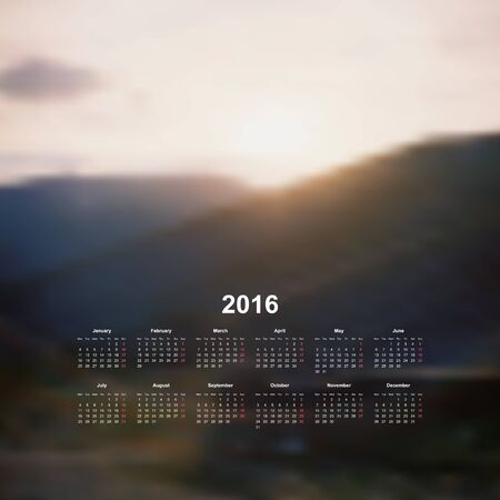 Vector calendar template. 2016 year. Blurred nature background. Week starts on Mondayのイラスト素材