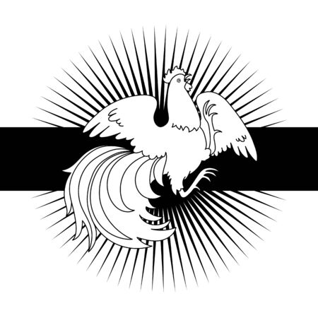 2017, the Year of the Fire Rooster in Chinese Horoscope. Black and white, symbol of new year. Fire element. Hand drawn sketchy cartoon clip-art, illustrationのイラスト素材