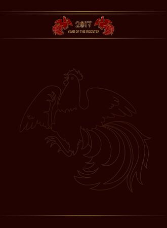 2017, the Year of the Fire Rooster in Chinese Horoscope. Red and gold colors, symbol of new year. Fire element. Vector vip background, suitable for greeting card, certificate or poster.のイラスト素材
