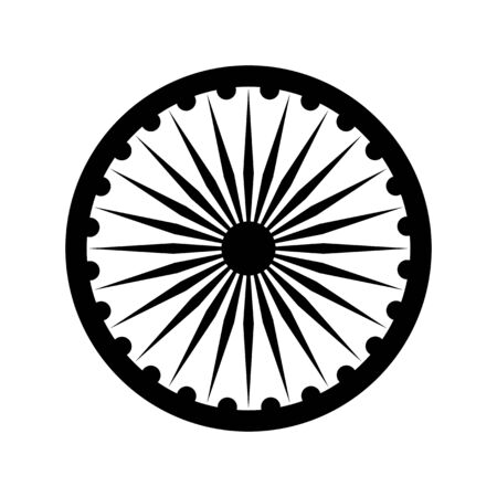 Dharma wheel, detail of Indian national flag. Black vector design element, isolated on whiteのイラスト素材
