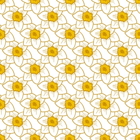 Narcissus flowers seamless pattern, hand drawn tileable vector background.のイラスト素材