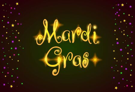 Mardi Gras vector design element, Fat Tusday poster or party invitation template. Dark green background with borderのイラスト素材