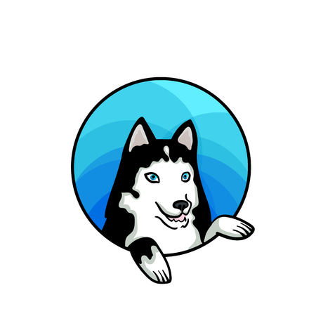 Husky dog. Animal art, cute cartoon style, vector hand drawn illustration. Suitable for pet shop or zoo ads, label design or animal food package elementのイラスト素材