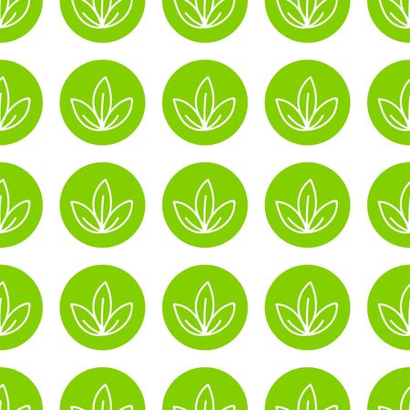 World Wildlife Day tileable background. Vector design element, seamless pattern with symbols of plants. Green leaves in circles on whiteのイラスト素材
