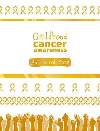 International Childhood Cancer Day, vector design element. Golden ribbon is a symbol of childhood cancer. Set of seamless bordersのイラスト素材