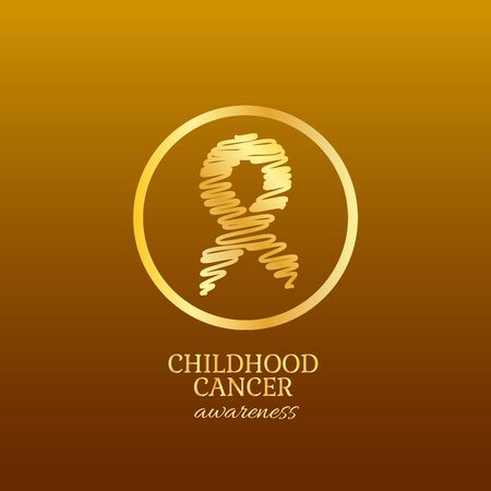 International Childhood Cancer Day, vector design element. Golden ribbon is a symbol of childhood cancerのイラスト素材