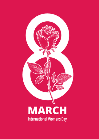 Woman's day greeting card with red rose, vector templateのイラスト素材