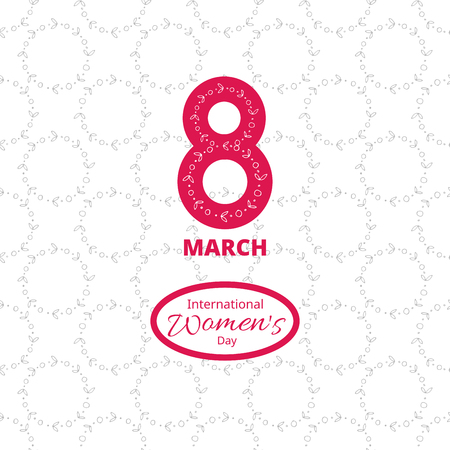 8 march. Woman's day greeting card, vector template on Flower wreath seamless patternのイラスト素材