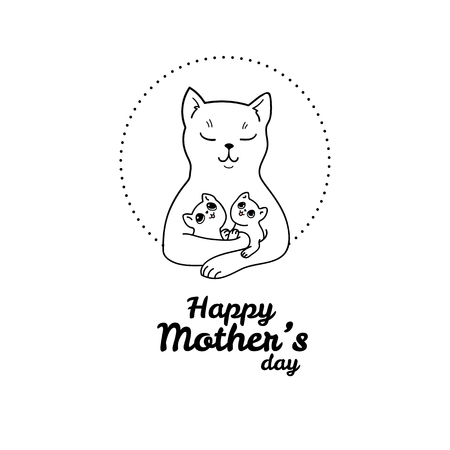 Happy Mothers Day. Vector design element, greeting card template. Illustration of mother cat with her adorable baby kittensのイラスト素材