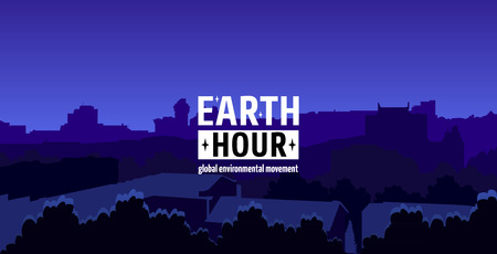 Earth Hour Movement Illustration Horizontal Wide Banner Of Dark