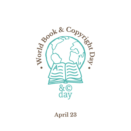 World Book and Copyright Day, April 23. Vector illustration with globe, open book and copyright symbol.のイラスト素材