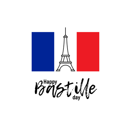 Happy Bastille day, 14th July. French national holiday, design element suitable for banner or poster. Linear abstract illustration of the Eiffel Tower with National flag of Franceの写真素材