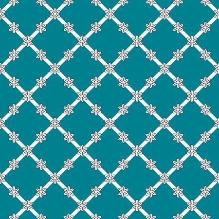 Flowers background, vector seamless pattern, dark aquamarine color. Geometric grid with flowersのイラスト素材