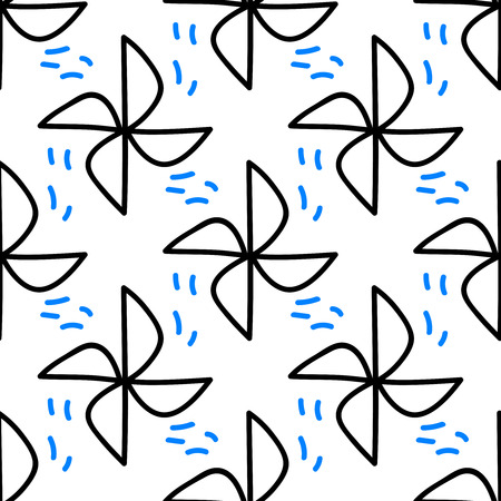 Global Wind Day 2017, June 15. Seamless pattern with pinwheel, symbol of wind farm. sketchy tileable background, isolated on whiteの写真素材