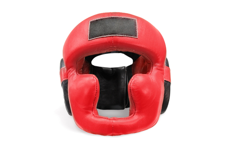 Red boxing helmet, isolated on a white background.の写真素材