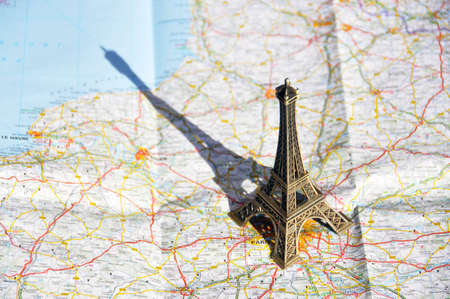 Eiffel tower on a mapの写真素材