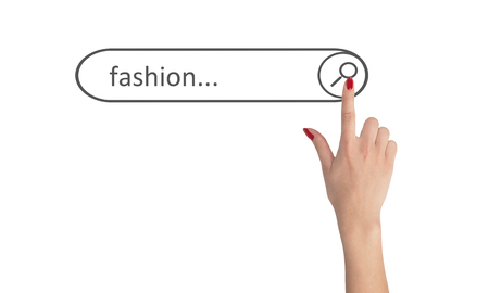 Woman's hand looks for fashion on lineの写真素材