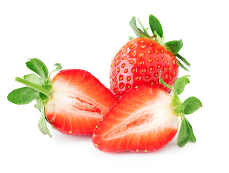 ripe strawberries isolated on white backgroundの写真素材