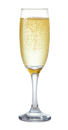 single glass of champagne isolated on white backgroundの写真素材
