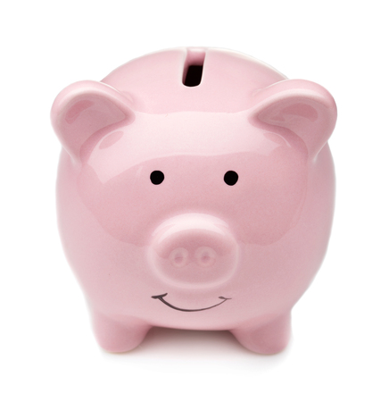 single ceramic piggy bank isolated on white backgroundの写真素材