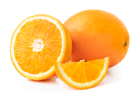 piece of cut orange isolated on white backgroundの写真素材