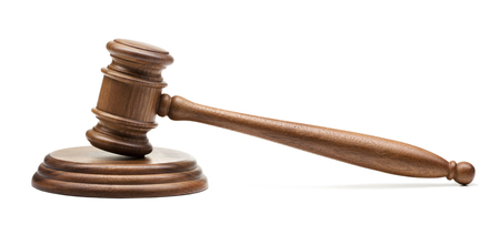 wooden judge gavel isolated on white backgroundの写真素材