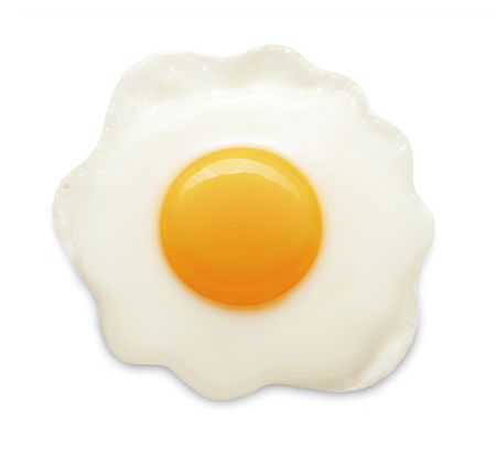 single fried chicken egg isolated on white backgroundの写真素材
