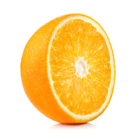 single half of orange isolated on white backgroundの写真素材