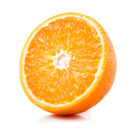 Piece of cut orange isolated on white backgroundの写真素材