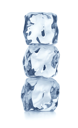 heap of blue ice cubes isolated on white backgroundの写真素材