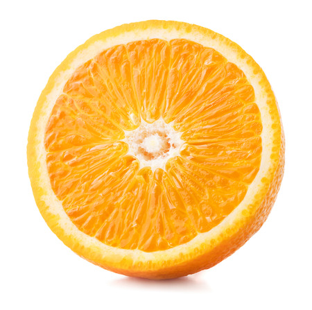 piece of cut orange isolated on white backgroundの写真素材