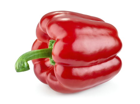 single ripe red pepper isolated on white backgroundの写真素材