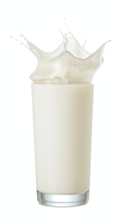 single glass of fresh milk isolated on white backgroundの写真素材