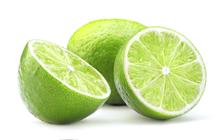 sliced ripe green lime fruit isolated on white backgroundの写真素材