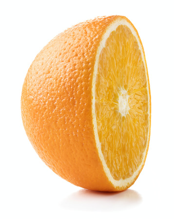 single half of ripe orange fruit isolated on white backgroundの写真素材