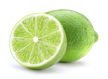 sliced ripe green lime fruit isolated on white backgroundの写真素材
