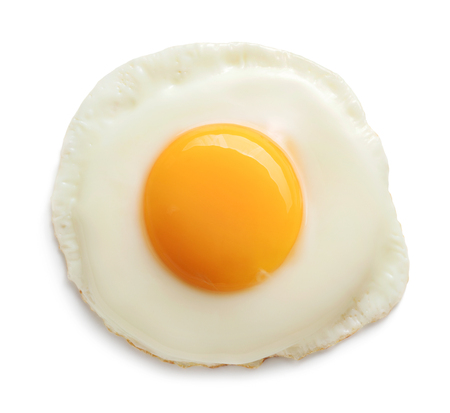 single fried chicken egg isolated on white backgroundの写真素材