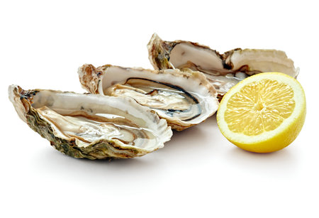 fresh open oysters isolated on white background