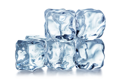heap of blue ice cubes isolated on white backgroundの写真素材