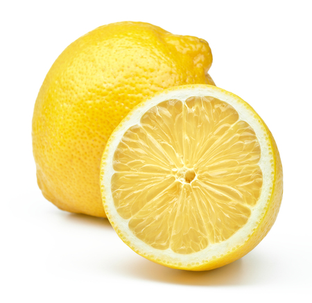 ripe lemon fruits isolated on white backgroundの写真素材