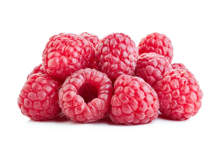 fresh ripe raspberry isolated on white backgroundの写真素材