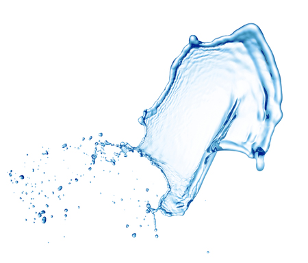 clean blue water splash isolated on white backgroundの写真素材