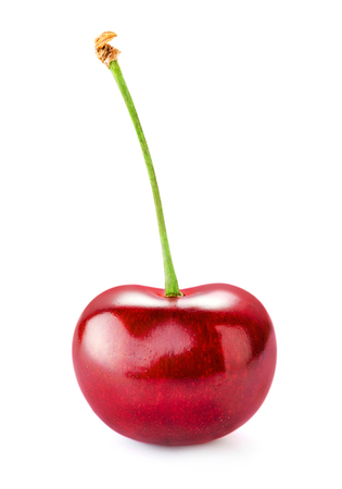 single sweet cherry fruit isolated on white backgroundの写真素材